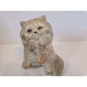 Vintage Ceramic Persian Cat Figurine Green Eyes